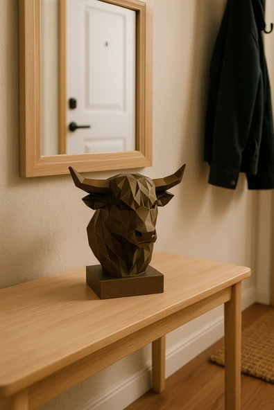 PAMUK'S DESİGN Dekoratif Büst Boğa Heykel Özel Tasarım 3d Hediye 12 X 16 Cm - Resim 3