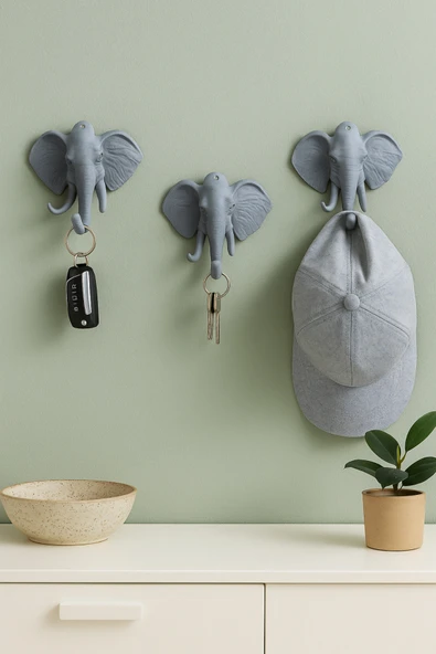 PAMUK'S DESİGN Dekoratif Bereket Fil Askılık Çok Amaçlı 3'lü Takım - Resim 4