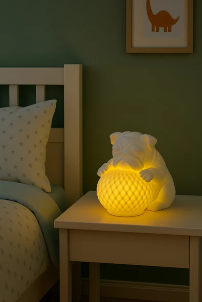 PAMUK'S DESİGN Bulldog Tasarımlı 3D Dekoratif Masa Lambası, Estetik Çocuk Odası Gece Lambası, Tealight 25 x 25 cm - Resim 3