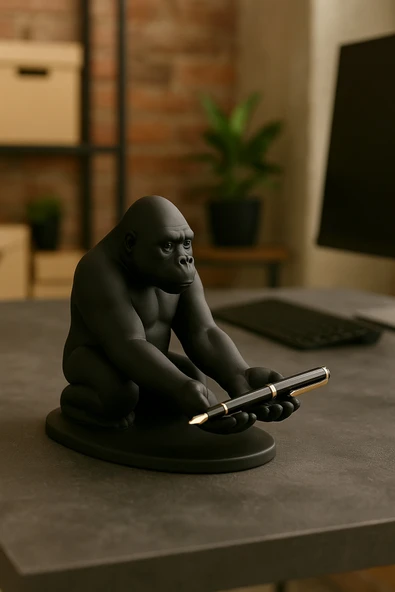 PAMUK'S DESİGN 3D Siyah Goril Figürlü Dekoratif Telefon, Tablet Standı, Kalem Tutucu Heykel, Masaüstü Organizer ürün görseli