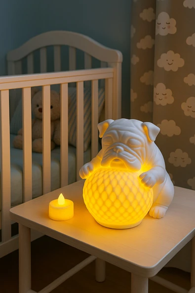 PAMUK'S DESİGN Bulldog Tasarımlı 3D Dekoratif Masa Lambası, Estetik Çocuk Odası Gece Lambası, Tealight 25 x 25 cm ürün görseli