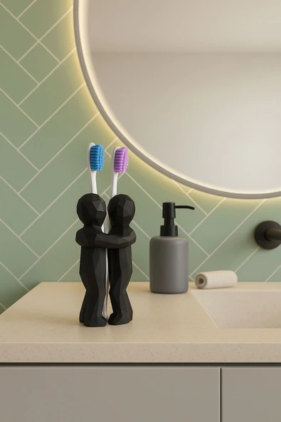 PAMUK'S DESİGN 3D Hediye Çiftler İçin Diş Fırçalığı Minimalist Banyo Aksesuarı Geri Dönüştürülmüş PLA 13 X 9 cm - Resim 4