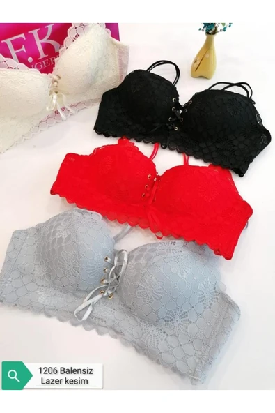 F.K Önden Bağlamalı Desteksiz Dantel Detaylı Sütyen Kırmızı 1206 ürün görseli