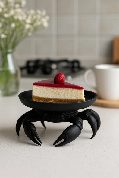 PAMUK'S DESİGN Dekoratif Yengeç Figürü Siyah Pratik Ev Gereçleri Çok Amaçlı Sunum Tabak 16 X 16 Cm - Resim 3