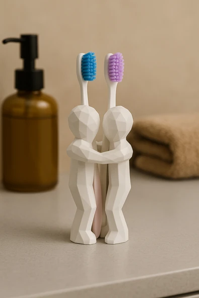 PAMUK'S DESİGN 3D Hediye Çiftler İçin Diş Fırçalığı Minimalist Banyo Aksesuarı Geri Dönüştürülmüş PLA 13 x 9 cm - Resim 2