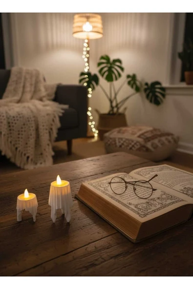 PAMUK'S DESİGN 3D Dekoratif Bohem Uçan Beyaz Mumlar TeaLight Mum Hediyeli (Yükseklik:8cm* En:4,5 cm) - Resim 5