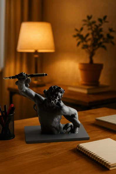 PAMUK'S DESİGN 3D Dekoratif Antik Kalem Tutucu Heykel Avangard Ofis Masaüstü Aksesuar, Sanatsal Hediyelik 14x14 cm - Resim 2
