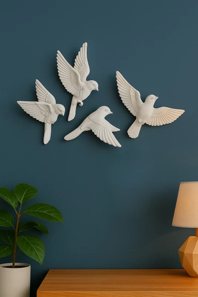 PAMUK'S DESİGN 4’lü 3D Kuş Duvar Dekoru Dekoratif Reçine Dekor Modern, Bohem Duvar Dekoru Ev, Ofis Süsleme - Resim 4