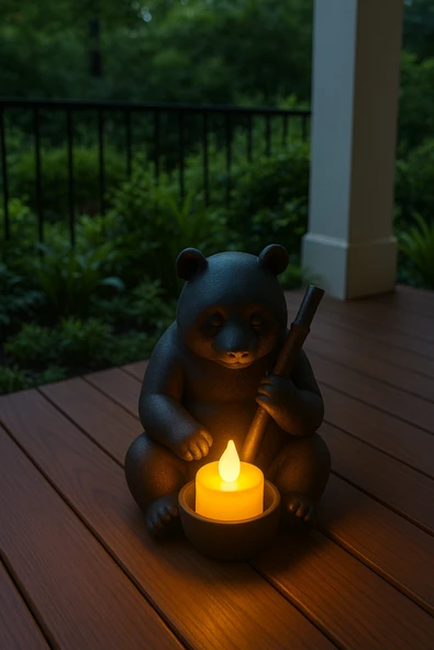 PAMUK'S DESİGN Dekoratif Tealight Mum Hediyeli Ayı Panda Tasarım Vegan - Resim 2