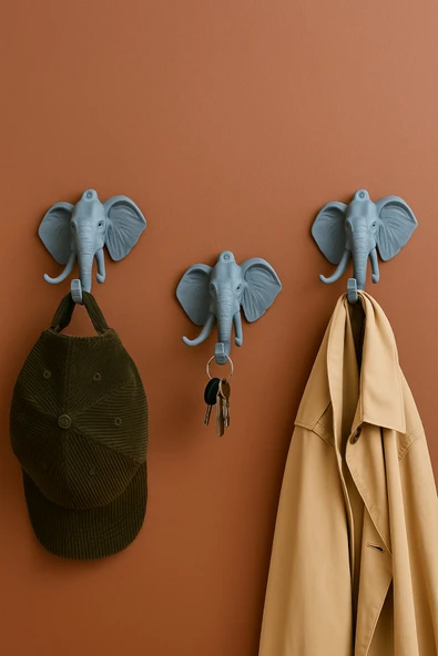 PAMUK'S DESİGN Dekoratif Bereket Fil Askılık Çok Amaçlı 3'lü Takım - Resim 5