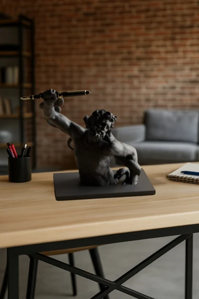 PAMUK'S DESİGN 3D Dekoratif Antik Kalem Tutucu Heykel Avangard Ofis Masaüstü Aksesuar, Sanatsal Hediyelik 14x14 cm - Resim 5