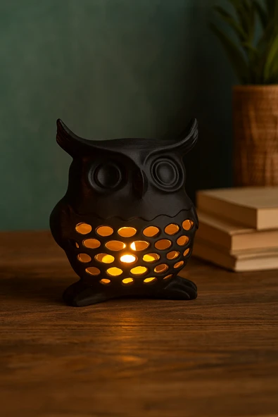 PAMUK'S DESİGN 3D Dekoratif Baykuş Mumluk, Tealight Mumluk, Bohem Rustik Ev Dekoru, Hediyelik Romantik Aydınlatma - Resim 2