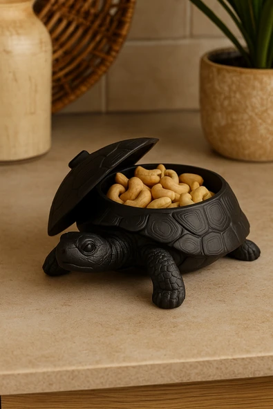 PAMUK'S DESİGN 3D Kaplumbağa Figürlü Kapaklı Dekoratif Obje Takı Organizeri, Lokumluk ve Sunumluk - Resim 4