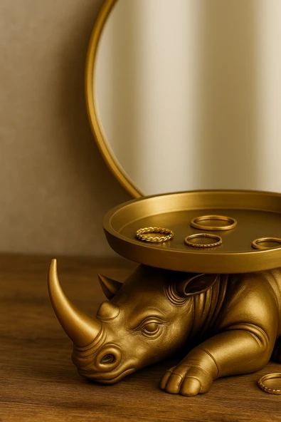 PAMUK'S DESİGN Dekoratif Tasarım Gold Gergedan Sunum Not Pratik Gereç Vegan Üretim 14 X 14 Cm - Resim 5