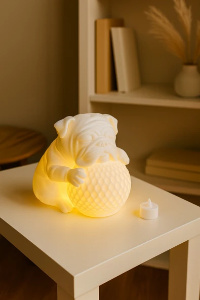 PAMUK'S DESİGN Bulldog Tasarımlı 3D Dekoratif Masa Lambası, Estetik Çocuk Odası Gece Lambası, Tealight 25 x 25 cm - Resim 4