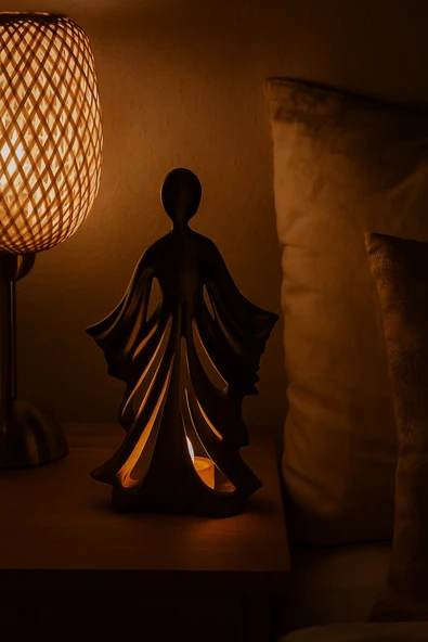 PAMUK'S DESİGN Kadın Figürlü Dekoratif Mumluk, Güç ve Zarafeti Simgeleyen Bohem Tasarım, Reçine, Ev Ofis Dekoru - Resim 4