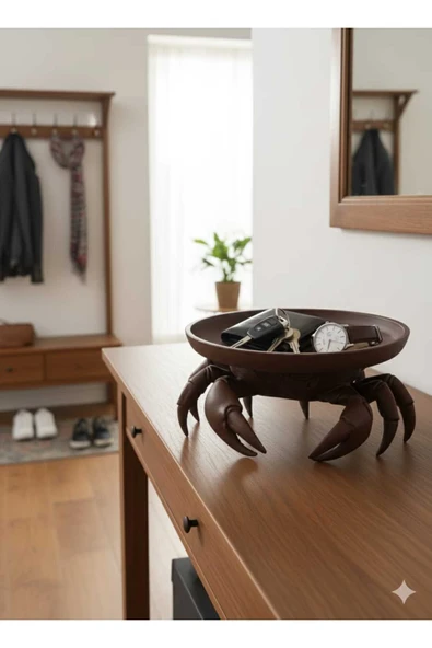 PAMUK'S DESİGN 3D Dekoratif Yengeç Figürü Kahverengi Pratik Ev Gereçleri Sunum Tabak 16 X 16 Cm ürün görseli