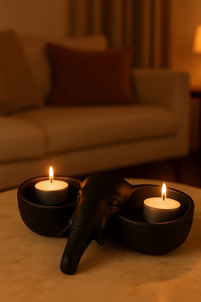 PAMUK'S DESİGN Siyah Fildişi Figürlü Sunumluk Banyo Sabunluk, Kahvaltı Tabağı, Takı Organizeri, Mumluk 15 x 15 cm - Resim 5