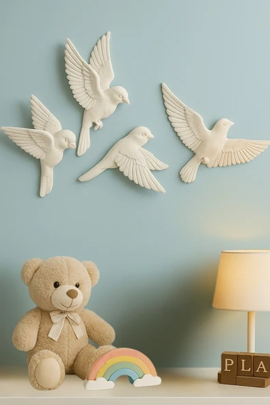PAMUK'S DESİGN 4’lü 3D Kuş Duvar Dekoru Dekoratif Reçine Dekor Modern, Bohem Duvar Dekoru Ev, Ofis Süsleme ürün görseli