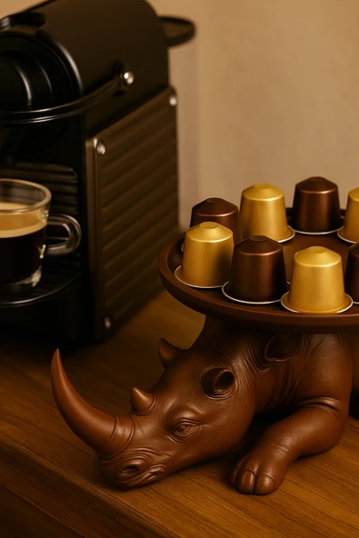 PAMUK'S DESİGN Dekoratif Gergedan Sunumluk Çok Amaçlı Pratik Ev Gereçleri Kahve (Vegan Üretim) - Resim 3