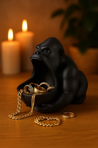 PAMUK'S DESİGN 3D Reçine Goril Figürlü Takı Organizer, Yüzük, Bileklik ve Kolye Sunumluk 16 x 14 cm ürün görseli