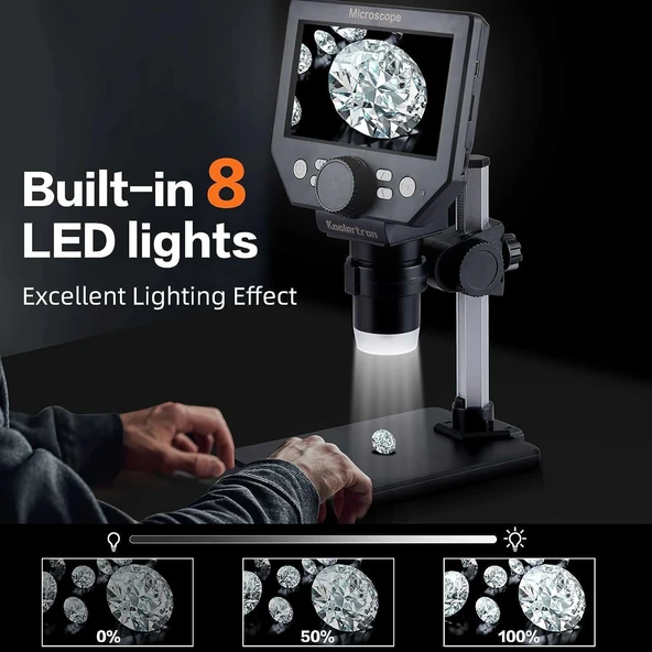 Koolertron 8MP 1-1000X Büyütme 4.3 Inc LCD Dijital USB Mikroskop - Resim 4