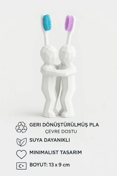 PAMUK'S DESİGN 3D Hediye Çiftler İçin Diş Fırçalığı Minimalist Banyo Aksesuarı Geri Dönüştürülmüş PLA 13 x 9 cm - Resim 5
