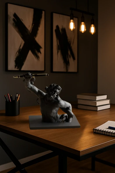 PAMUK'S DESİGN 3D Dekoratif Antik Kalem Tutucu Heykel Avangard Ofis Masaüstü Aksesuar, Sanatsal Hediyelik 14x14 cm - Resim 3