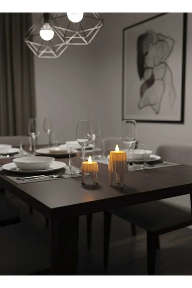 PAMUK'S DESİGN 3D Dekoratif Bohem Uçan Beyaz Mumlar TeaLight Mum Hediyeli (Yükseklik:8cm* En:4,5 cm) - Resim 3