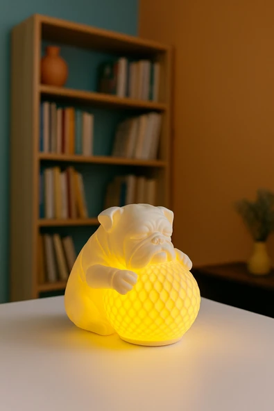 PAMUK'S DESİGN Bulldog Tasarımlı 3D Dekoratif Masa Lambası, Estetik Çocuk Odası Gece Lambası, Tealight 25 x 25 cm - Resim 5