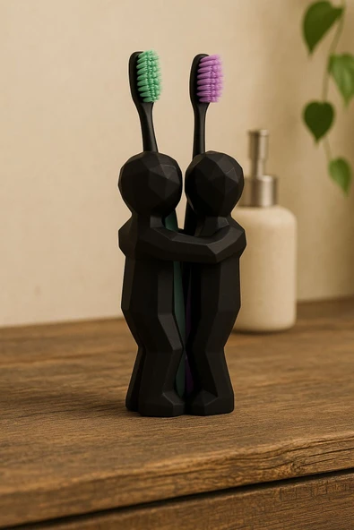 PAMUK'S DESİGN 3D Hediye Çiftler İçin Diş Fırçalığı Minimalist Banyo Aksesuarı Geri Dönüştürülmüş PLA 13 X 9 cm - Resim 2