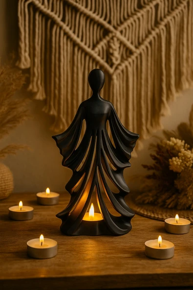 PAMUK'S DESİGN Kadın Figürlü Dekoratif Mumluk, Güç ve Zarafeti Simgeleyen Bohem Tasarım, Reçine, Ev Ofis Dekoru ürün görseli