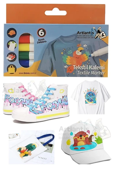 Kumaş Kalemi 6 Renk Tekstil Markör Kalemi 1 Paket Kalıcı Tişört Ayakkabı Giysi Bez Çanta Keçeli Boyama Kalemi ürün görseli 1