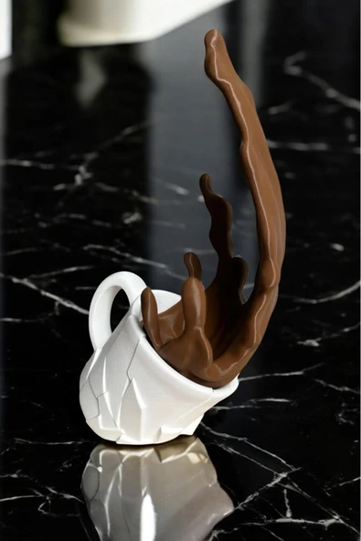PAMUK'S DESİGN Dökülen Kahve Figürü Dekoratif Obje Biblo Kahve Sıcak Çikolata Figür Hediye ( vegan üretim ) - Resim 4