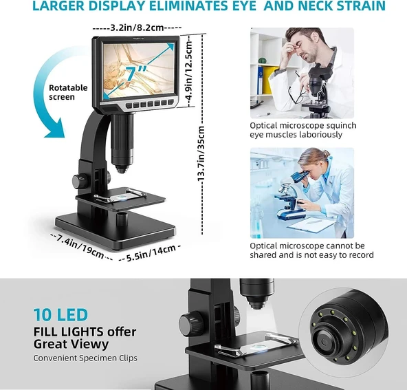 Koolertron 7 Inc LCD Dijital Mikroskop - Çift Lens 2000X - Resim 3