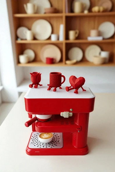 PAMUK'S DESİGN Dekoratif Kalp Gül Ve Kahve Figürü Kahve Sever Obje 3'lü Set 9 X 7 Cm - Resim 2