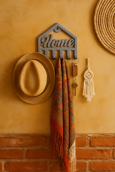 PAMUK'S DESİGN Dekoratif Açılır Kapanır Anahtar Askı Home Detay 15 X 15 Cm ürün görseli