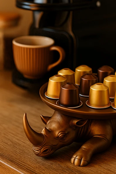 PAMUK'S DESİGN Dekoratif Gergedan Sunumluk Çok Amaçlı Pratik Ev Gereçleri Kahve (Vegan Üretim) - Resim 4