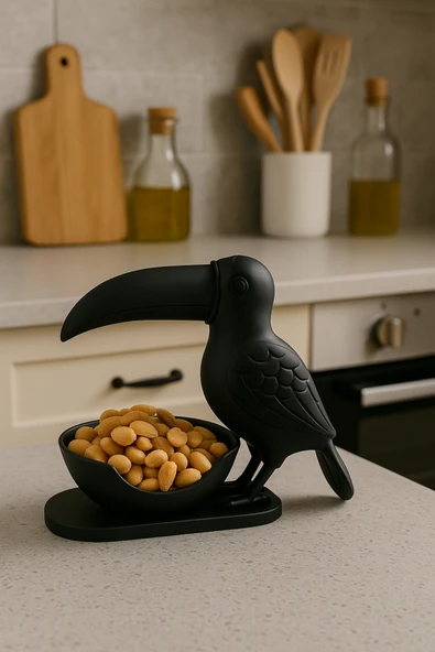 PAMUK'S DESİGN 3D Siyah Kuş Figürlü Kuruyemiş, Kahve Yanı Sunum, Takı Organizeri, Anahtarlık Çok Amaçlı 15 x 12 cm - Resim 5
