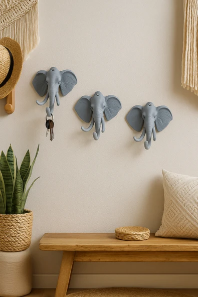 PAMUK'S DESİGN Dekoratif Bereket Fil Askılık Çok Amaçlı 3'lü Takım ürün görseli