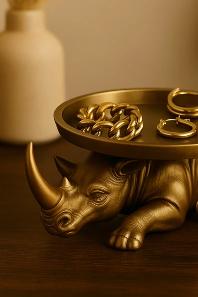 PAMUK'S DESİGN Dekoratif Tasarım Gold Gergedan Sunum Not Pratik Gereç Vegan Üretim 14 X 14 Cm - Resim 4