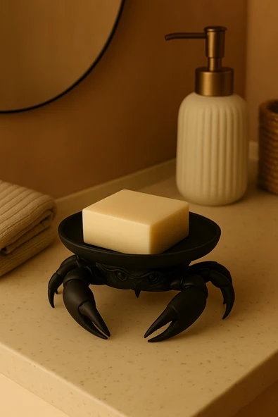 PAMUK'S DESİGN Dekoratif Yengeç Figürü Siyah Pratik Ev Gereçleri Çok Amaçlı Sunum Tabak 16 X 16 Cm - Resim 2