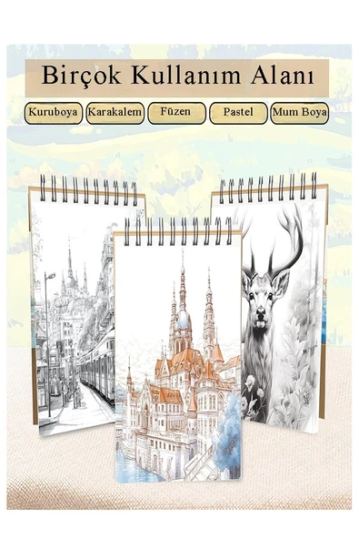 Telli Eskiz Defteri Canson 1557 25x35 cm Spiralli 15 Yaprak 1 Adet 120 gr Karakalem Sketch Resim Guaj Sulu Pastel - Resim 2