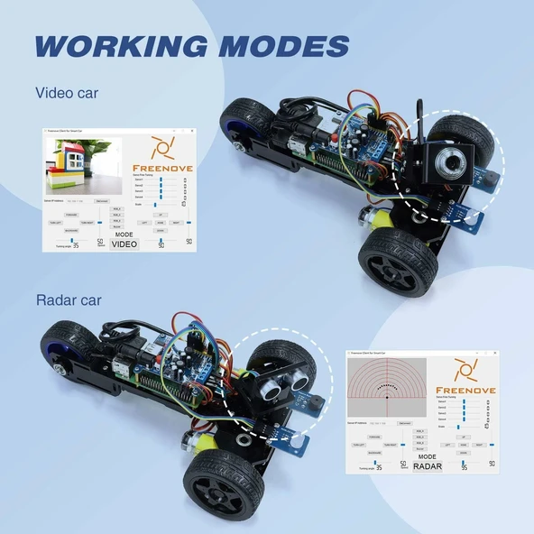 FREENOVE Üç Tekerlekli Akıllı Araç Kiti - Raspberry Pi İçin - Resim 3