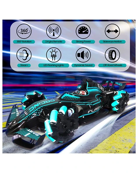 Ctoys Uzaktan Kumandalı Full Fonksiyonlu Şarjlı Formula 1 Arabası Buharlı Işıklı Yeşil A8863148 - Resim 4