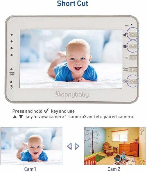 MoonyBaby Kablosuz Bebek Monitörü, 300 Metre Uzun Menzil - Resim 2
