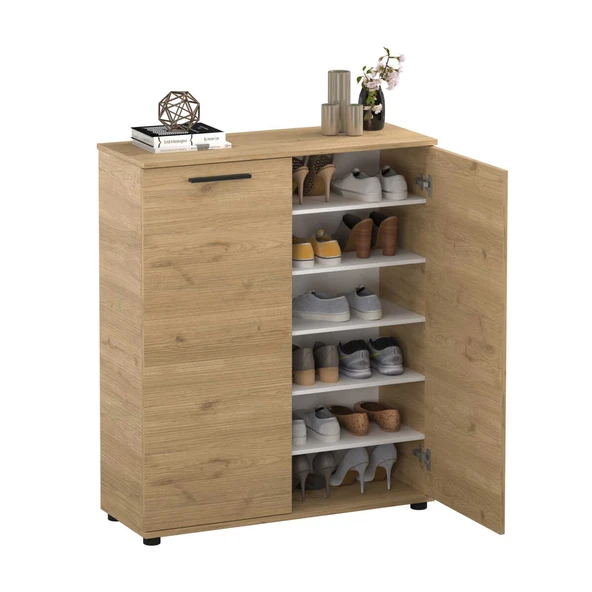 Trendline Çok Amaçlı İki Kapaklı 5 Raflı Dolap Florida Meşe 91x108x35 cm - Resim 2