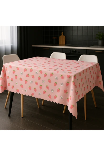 Leke Tutmaz Masa Örtüsü 3D Dijital baskılı Çilek Desenli - Resim 3