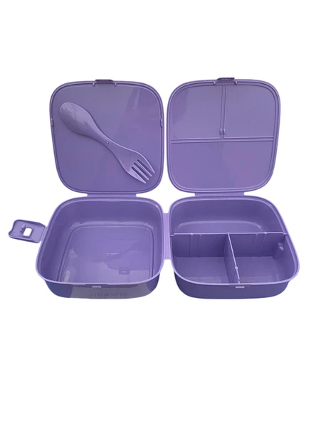 Beslenme Kutusu 4 Bölmeli Lovely Lila Renk Kız Figürlü 1 Adet Yemek Saklama Kabı Beslenme Çantası - Resim 3