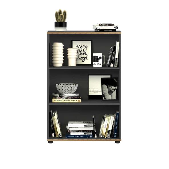 Rio 3 Raflı Kitaplık - Antrasit/Kontra 72x109x34 cm - Resim 3